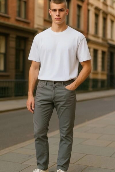 كتان قصة الجينز زيتي فاتح