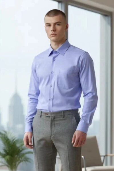 قميص رسمي سادة كلاسيك كم موف فاتح