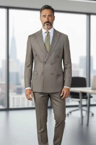 بدلة سلم دبل برست شبابي عسلي