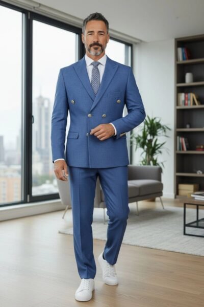 بدلة سلم دبل برست شبابي كحلي فاتح