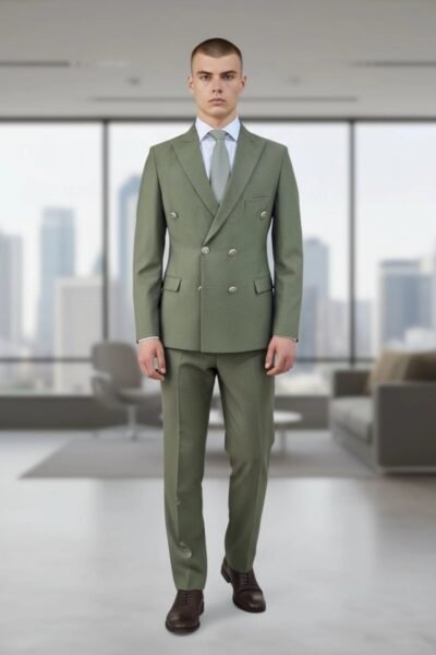 بدلة سلم دبل برست شبابي زيتي