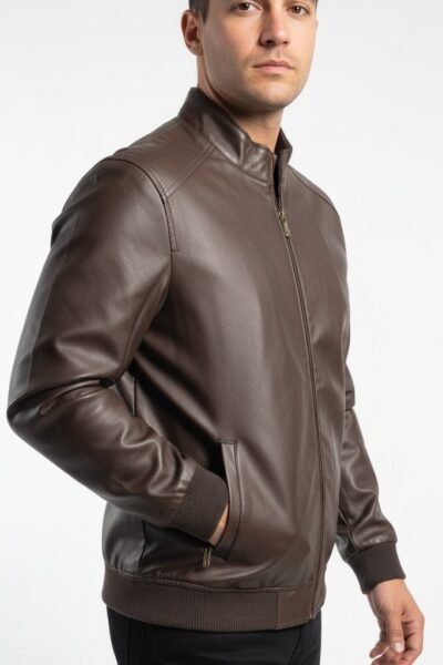 تصفيات - جاكيت جلد رسمي فاخر عسلي