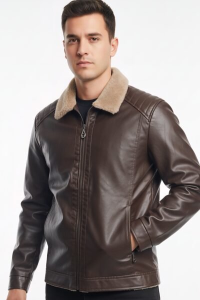 تصفيات - جاكيت جلد رسمي بني