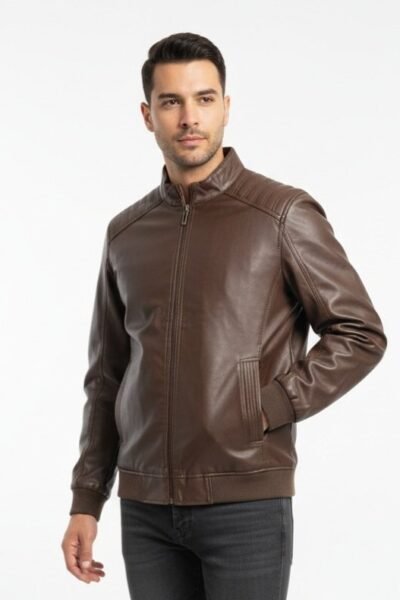 تصفيات - جاكيت رسمي جلد فاخر عسلي وبني