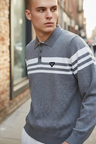 بلوزة صوف قبة قميص أزرار