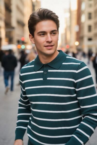 بلوزة صوف قبة قميص أزرار